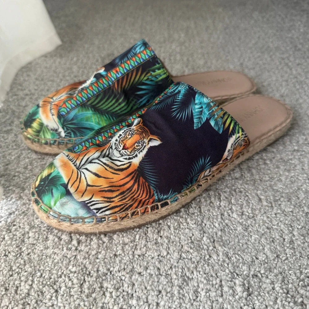 Johnny Was $198 Tigres Mule Espadrille Tiger Tropical Resort Jungle Maximal Sz 8